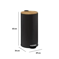 5Five Prullenbak/pedaalemmer Bamboe - zwart - 30L - 38 x 29 x 60 cm