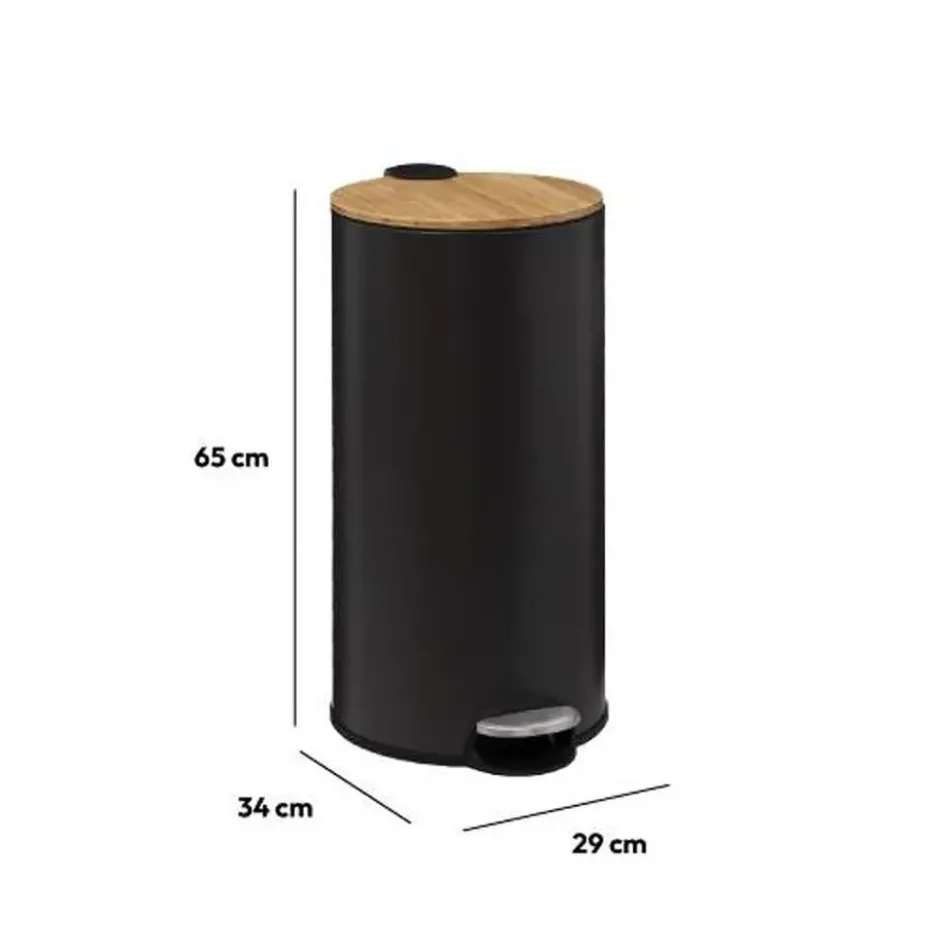 5Five Prullenbak/pedaalemmer Bamboe - zwart - 30L - 38 x 29 x 60 cm