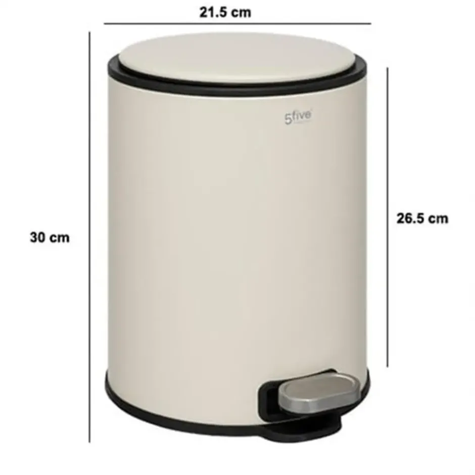 5Five Prullenbak/pedaalemmer - beige - metaal - 6 liter