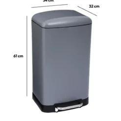 5Five Prullenbak/pedaalemmer - grijs - metaal - 30 liter - 34 x 61 cm