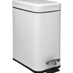 5Five Prullenbak/pedaalemmer wit - rvs metaal - 5L - 14x29x30 cm
