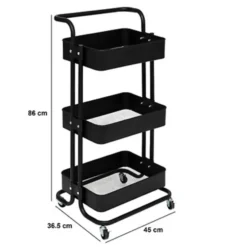 5Five Trolley - zwart - 3 laags - 45 x 36 x 86 cm - mesh metaal