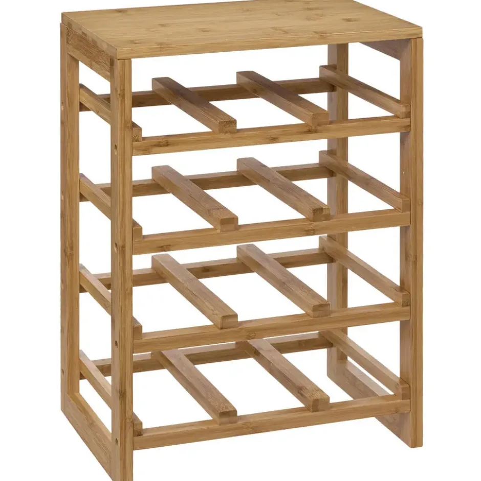 5Five Wijnrek - 4-laags - bamboe hout - 12 flessen - 35x24x47 cm