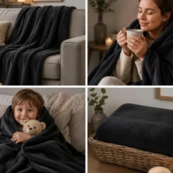 Fleece deken/plaid - zwart - 120 x 150 cm - Polyester fleece
