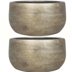 Floran Bloempot - industrieel goud - keramiek - binnen - 34 x 15 cm