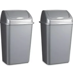 Forte Plastics Prullenbak - zilver - vuilnisbak met deksel - 15 l
