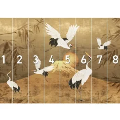 Fotobehang Kraanvogels - 260 x 384 - Goudkleurig