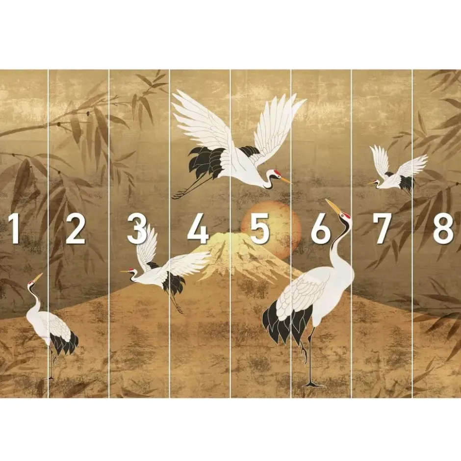 Fotobehang Kraanvogels - 260 x 384 - Goudkleurig