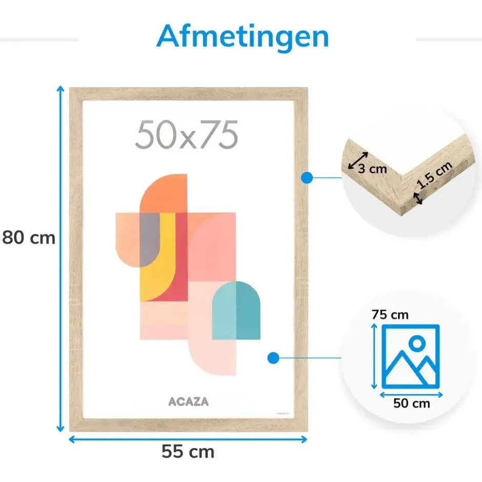 Fotokader - Fotolijst - 50x75 cm - MDF hout - Lichte Eik
