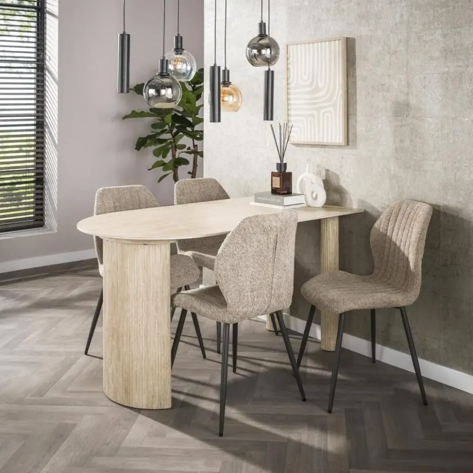 Fraaai - Dexter halfronde bartafel - 140 x 80 cm - travertin look