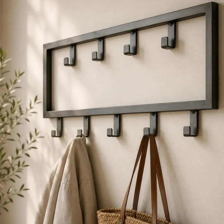 Fraaai - Kapstok industrieel 9 haken - 50 cm grijs