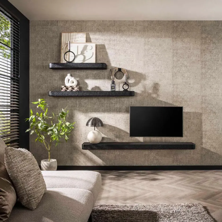 Fraaai - Lazio wandplank - 100 cm - metallic - zwart
