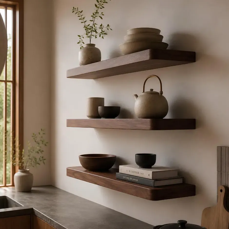 Fraaai - Marino wandplank 60 cm - set van 3 - massief acacia bruin