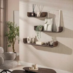 Fraaai - Rebecca wandplank teak u-vorm - set van 3 - massief teak