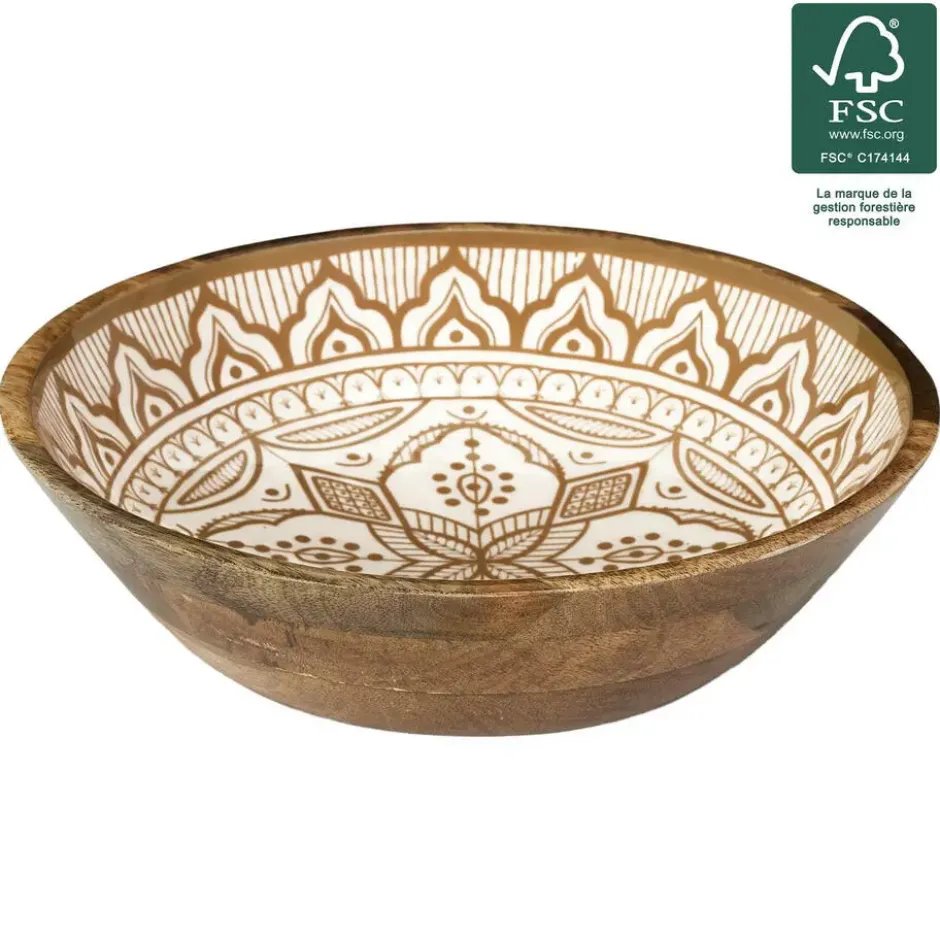 Fruitschaal/salade - serveer schaal - mango hout - D28 x H7 cm