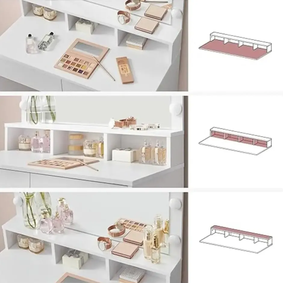 Furnihaus Kaptafel cosmeticatafel met 9 LED lampen en spiegel instelbare