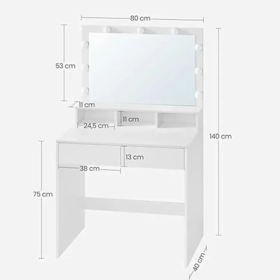 Furnihaus Kaptafel cosmeticatafel met 9 LED lampen en spiegel instelbare