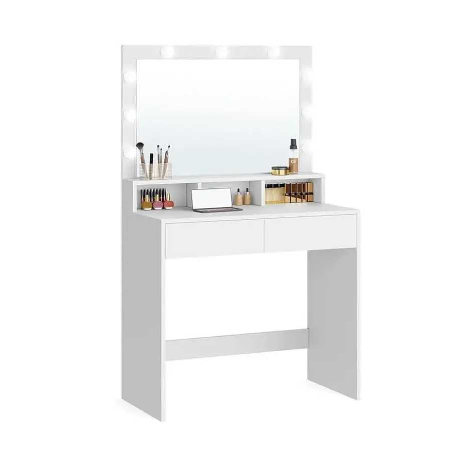 Furnihaus Kaptafel cosmeticatafel met 9 LED lampen en spiegel instelbare