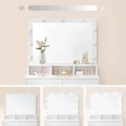 Furnihaus Kaptafel cosmeticatafel met 9 LED lampen en spiegel instelbare