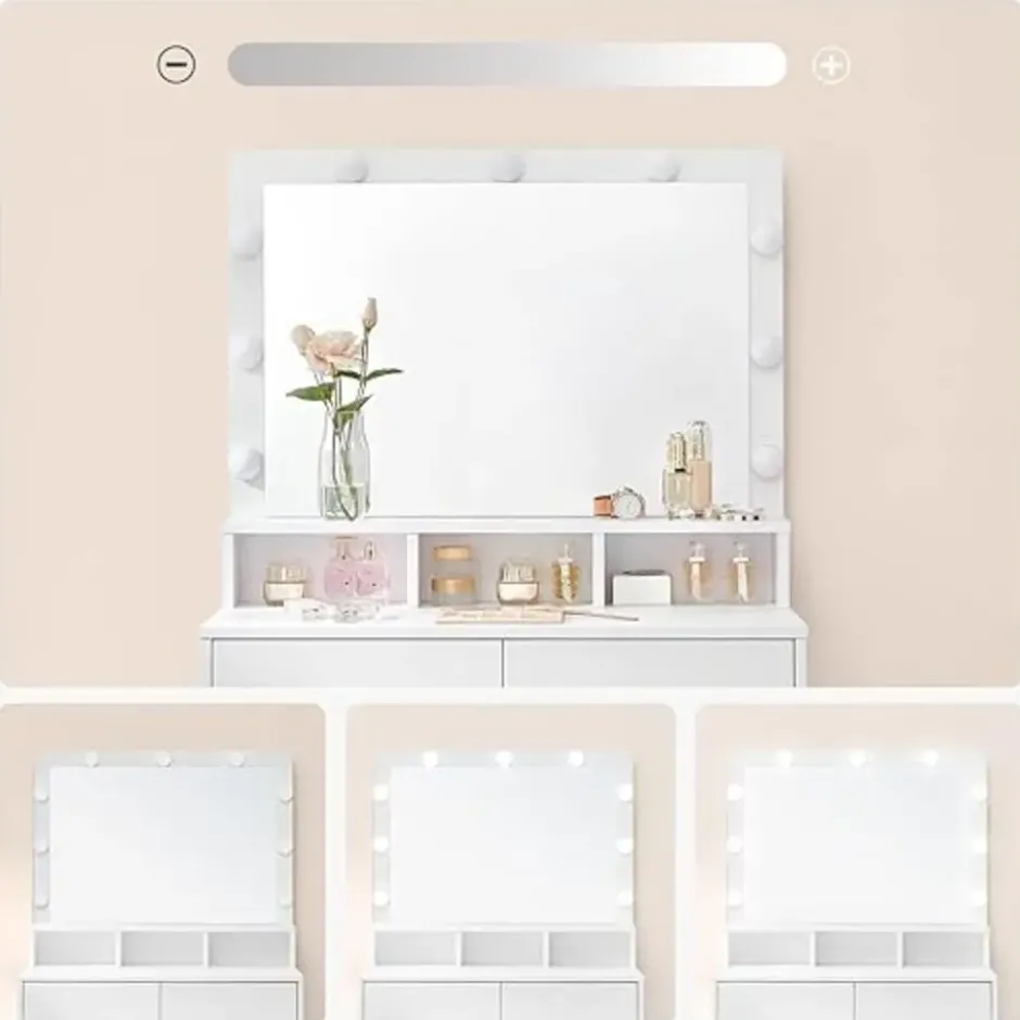 Furnihaus Kaptafel cosmeticatafel met 9 LED lampen en spiegel instelbare
