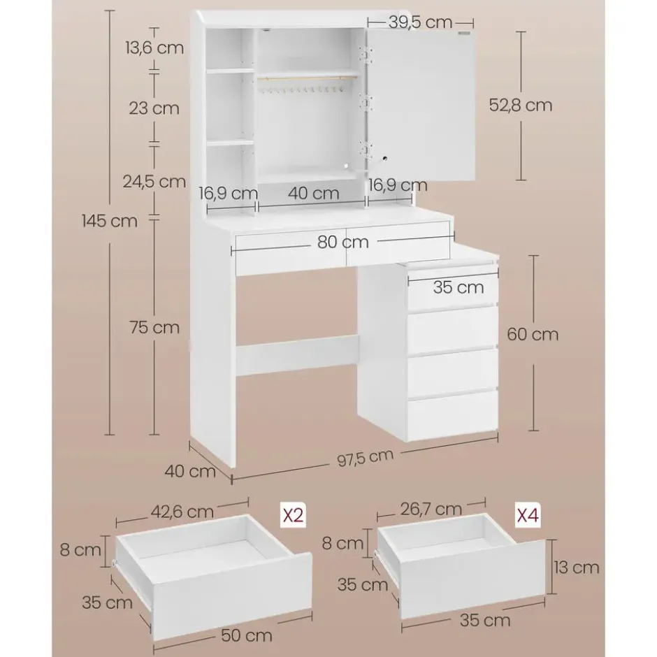 Furnihaus Kaptafel LED 3 kleuren lichtsterkte instelbaar met spiegel voor