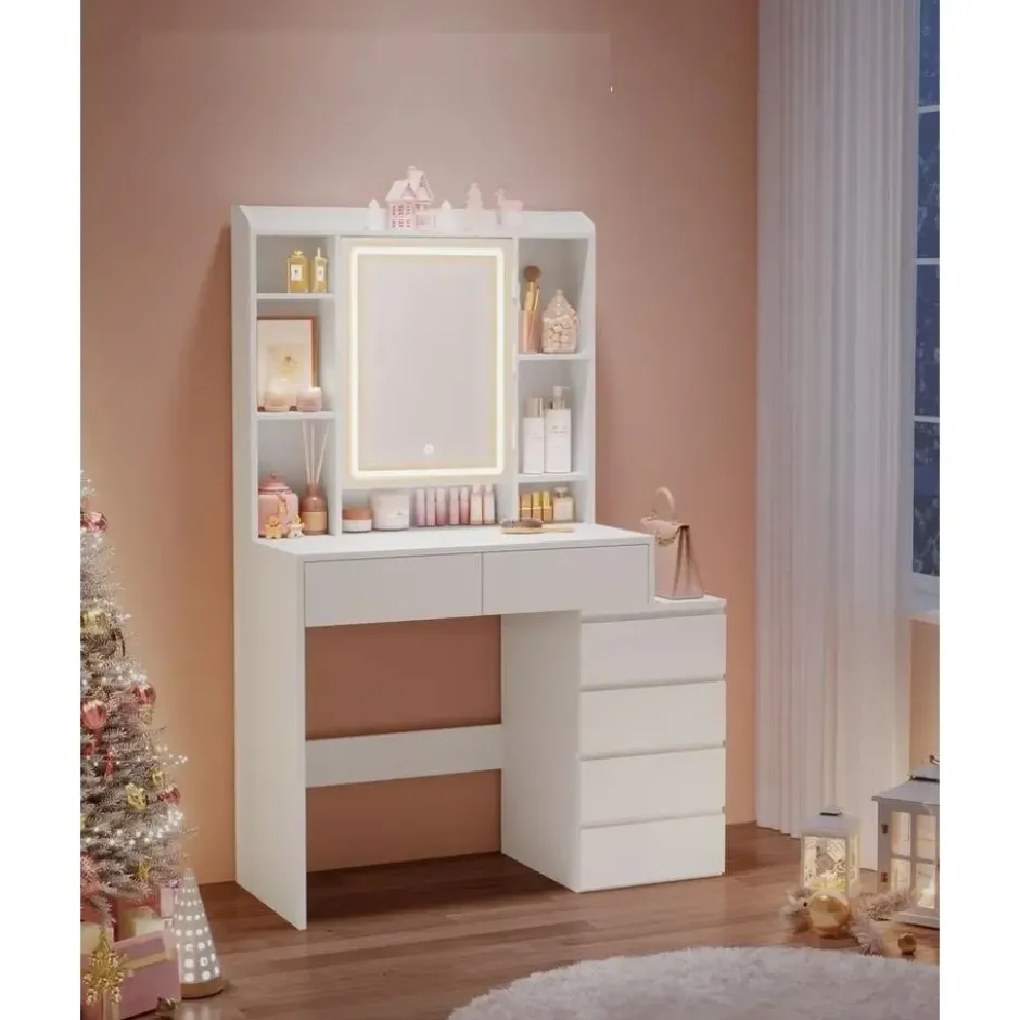 Furnihaus Kaptafel LED 3 kleuren lichtsterkte instelbaar met spiegel voor