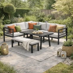 Garden Impressions Bleco II lounge-diningset- carbon black-desert sand