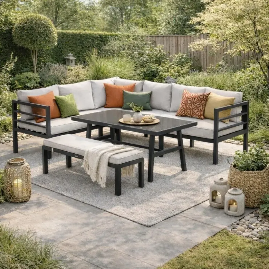 Garden Impressions Bleco II lounge-diningset- carbon black-desert sand