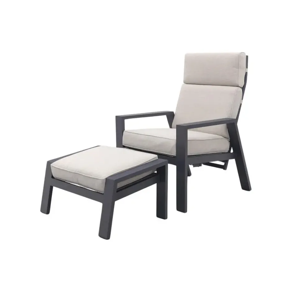 Garden Impressions Max loungestoel + voetenbank - Carbon black/Sand