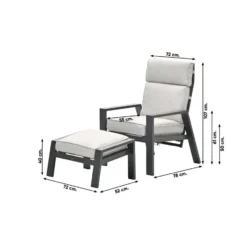 Garden Impressions Max loungestoel + voetenbank - Carbon black/Sand