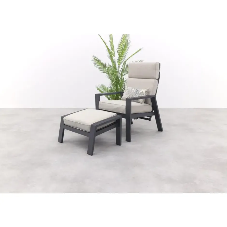 Garden Impressions Max loungestoel + voetenbank - Carbon black/Sand