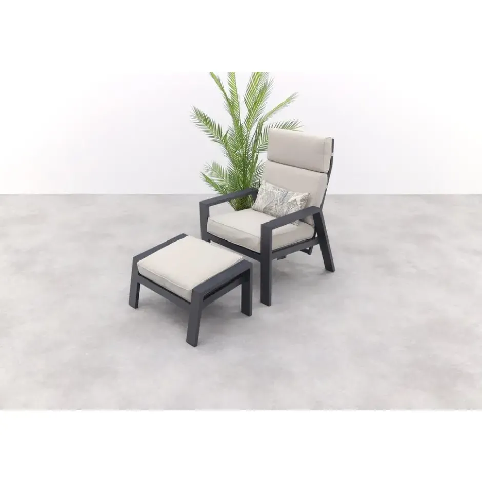 Garden Impressions Max loungestoel + voetenbank - Carbon black/Sand
