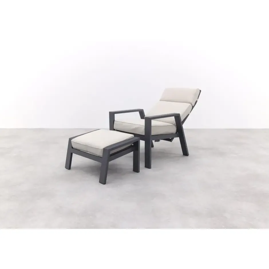 Garden Impressions Max loungestoel + voetenbank - Carbon black/Sand