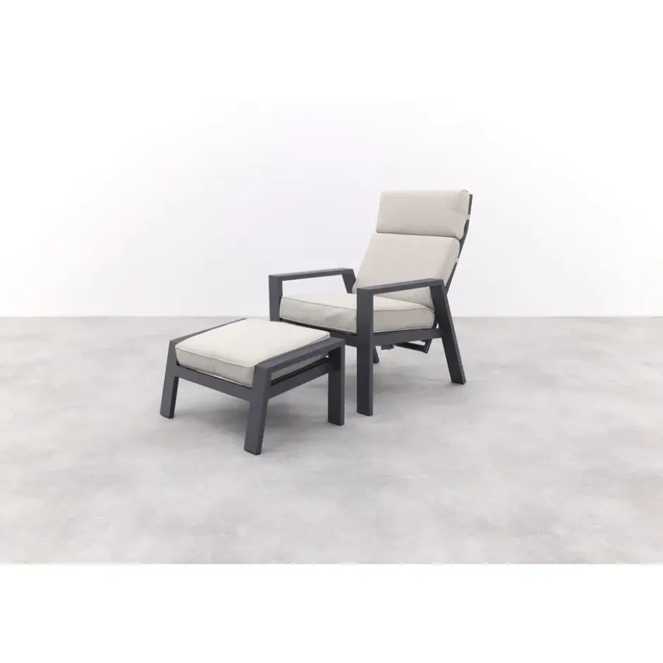 Garden Impressions Max loungestoel + voetenbank - Carbon black/Sand