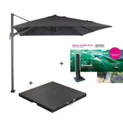 Garden Impressions parasol S 250x250 d. grijs/zwart met voet en hoes