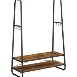 Garderobe - met 2 legplanken - 6 haken in S-vorm - vintage - Bruin-Zwart