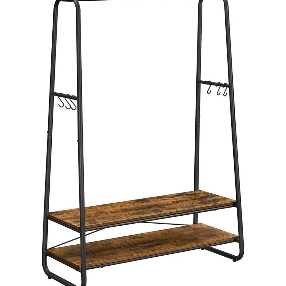 Garderobe - met 2 legplanken - 6 haken in S-vorm - vintage - Bruin-Zwart