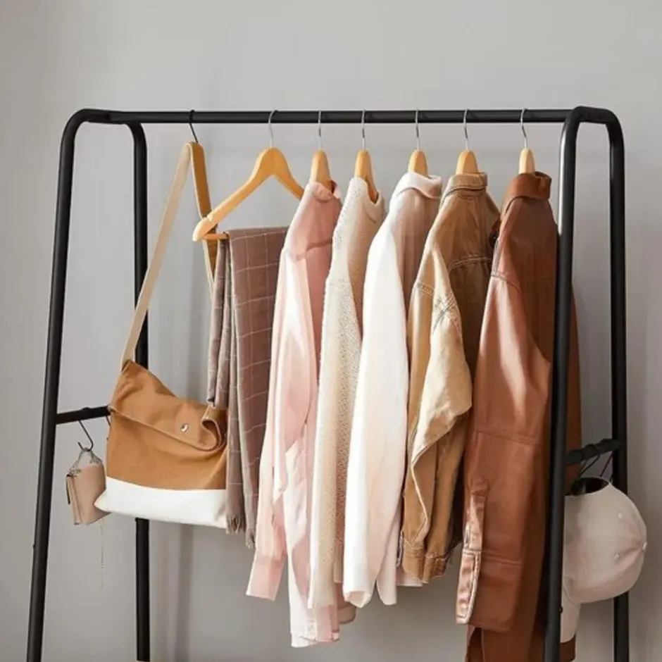 Garderobe - met 2 legplanken - 6 haken in S-vorm - vintage - Bruin-Zwart