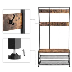 Garderoberek XL - industriële look - 12 haken - 100x186x40 cm - vintage bruin
