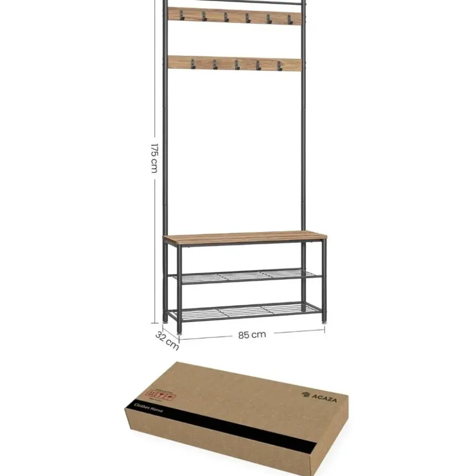 Garderoberek XL met Schoenenbank, Kapstok, H 175 cm en B 85 cm, Ashwood