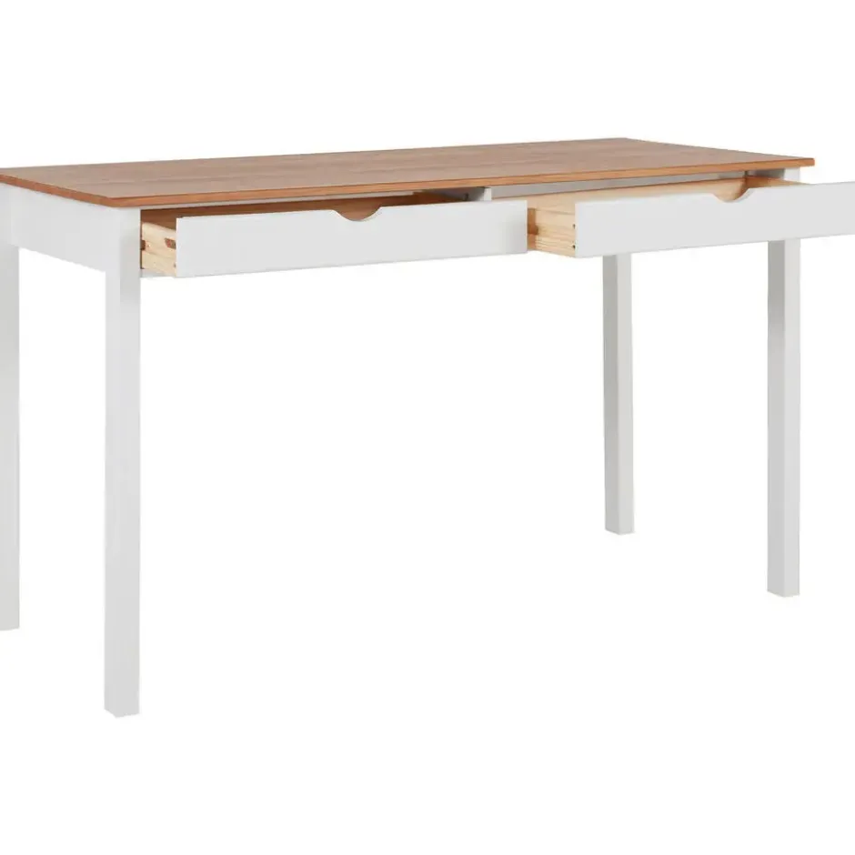 Gava - Bureau met 2 laden wit en naturel grenen