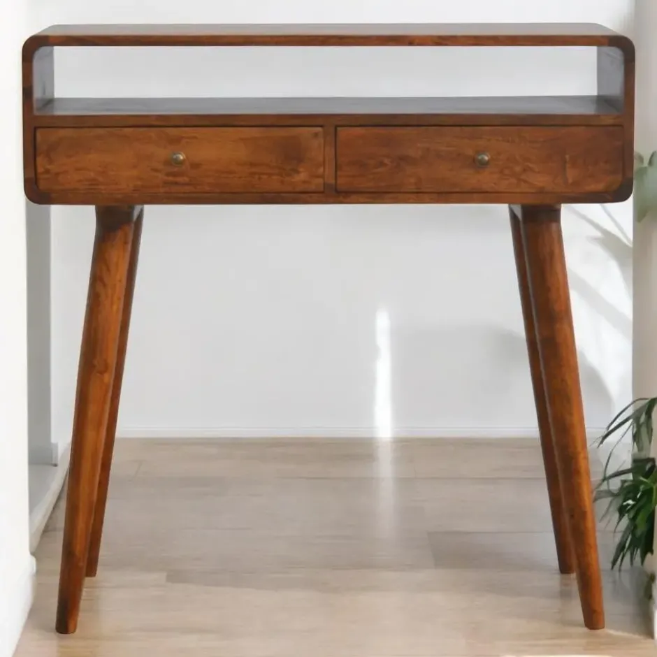 Gebogen Kastanje Sidetable met Open Sleuf