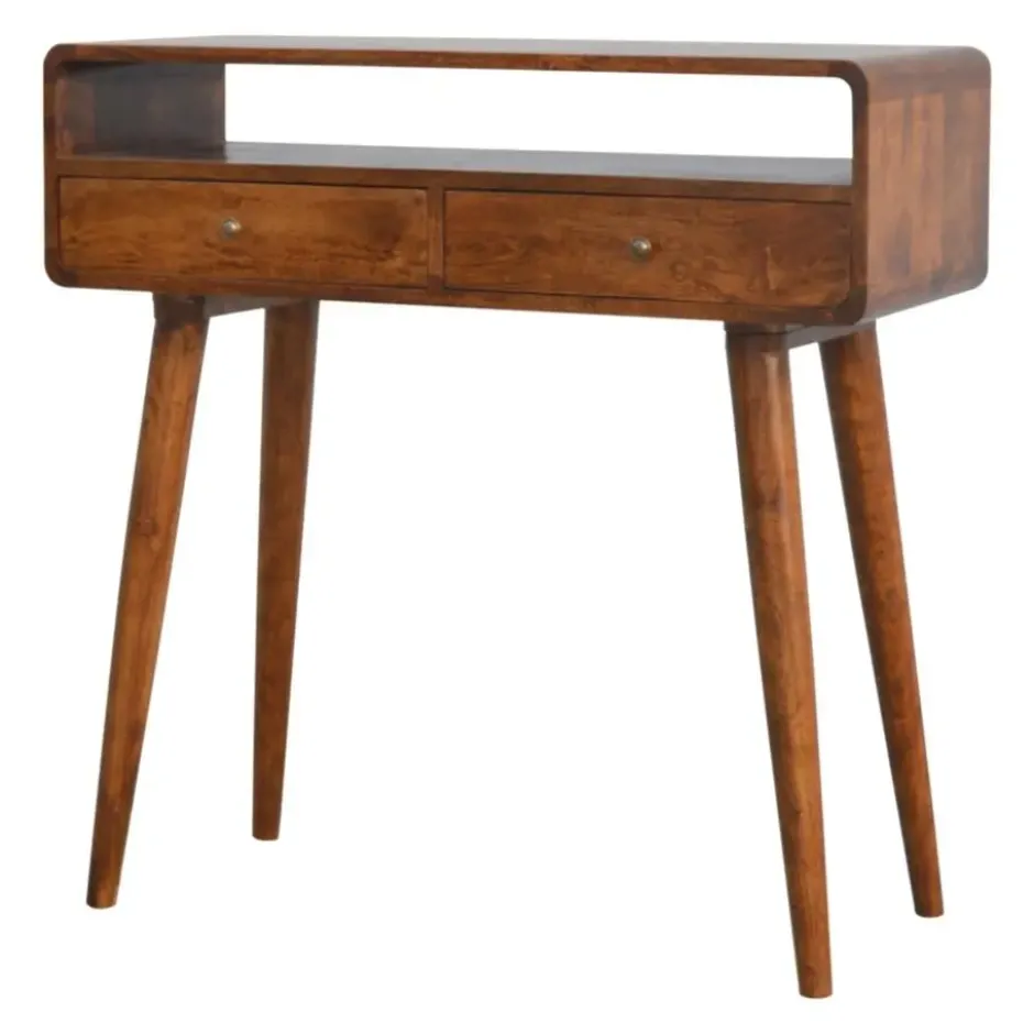 Gebogen Kastanje Sidetable met Open Sleuf