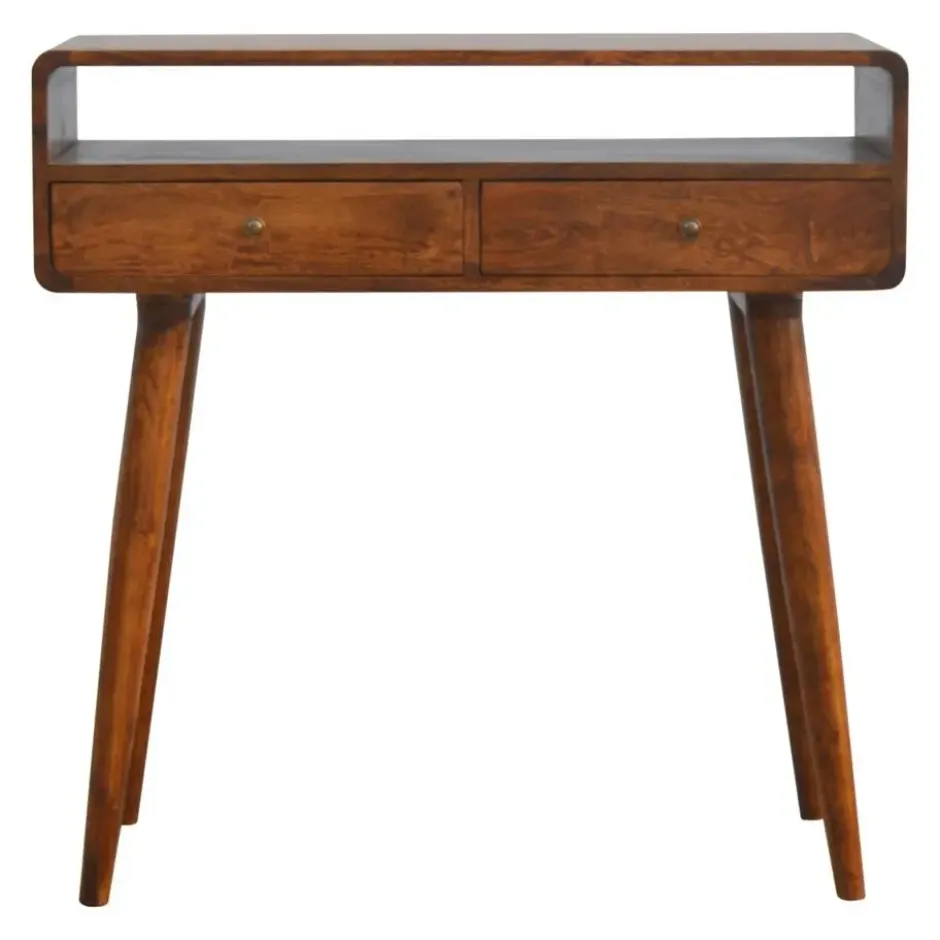 Gebogen Kastanje Sidetable met Open Sleuf