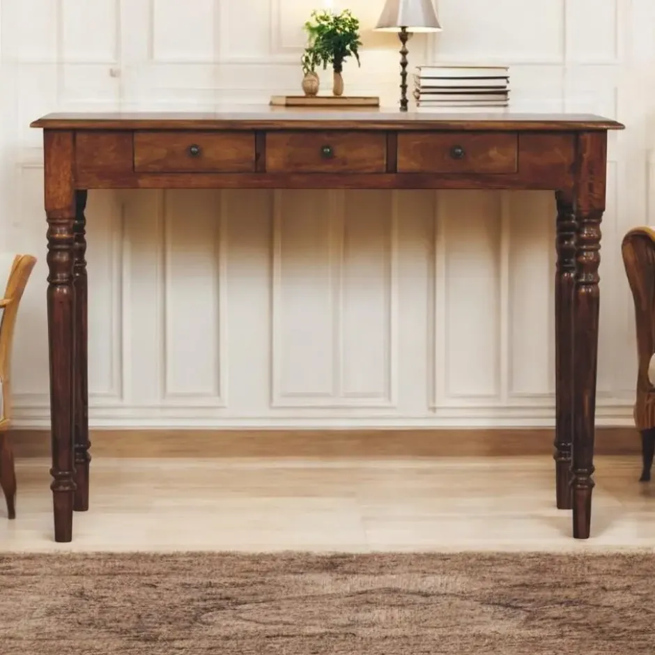 Gedraaide Poten Chestnut Console, 3 Lades, Donkerbruin