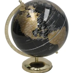 Gerimport Decoratie Wereldbol Thomas - globe - zwart - 18 x 24 cm