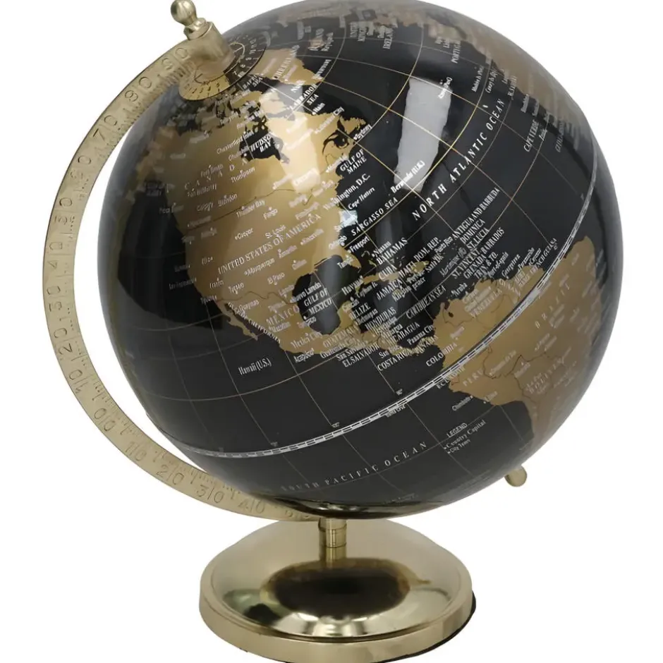 Gerimport Decoratie Wereldbol Thomas - globe - zwart - 18 x 24 cm