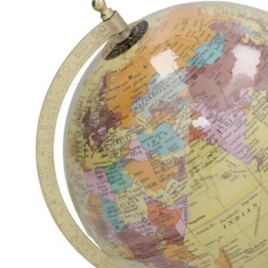 Gerimport Decoratie Wereldbol Thomas - globe - geel - 18 x 24 cm