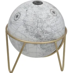Gerimport Decoratie Wereldbol / globe - wit - D17 x H20 cm