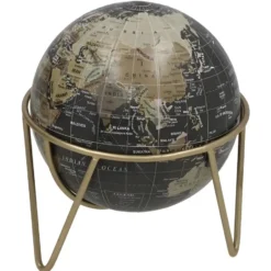 Gerimport Decoratie Wereldbol / globe - zwart - D17 x H20 cm